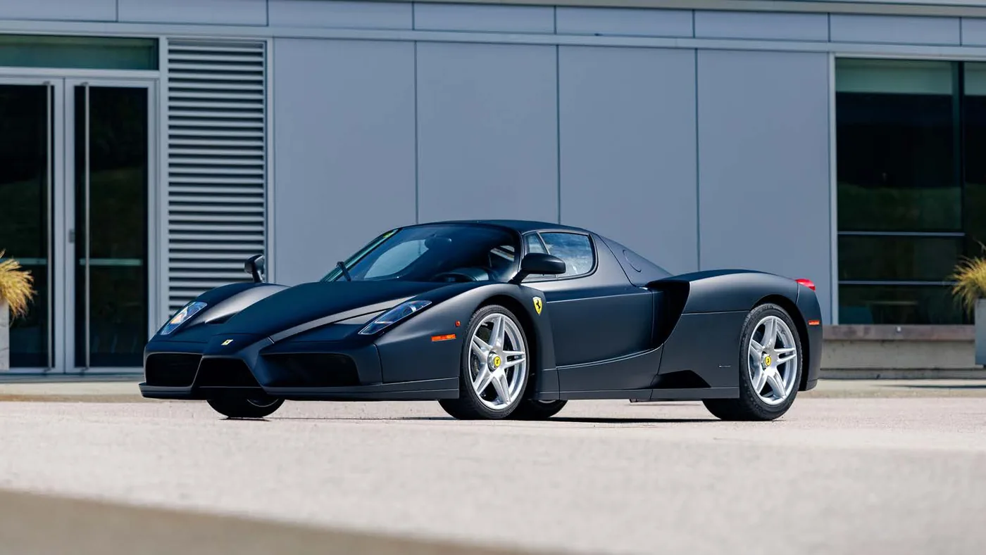 2004 Ferrari Enzo in matte Nero Opaco, front three-quarter